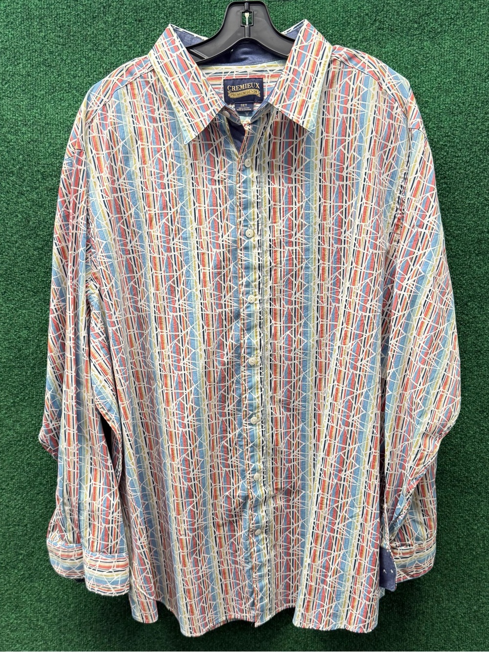 Cremieux Premium Denim Shirt Mens 3XT Big Tall Geometric Long Sleeve Button Up